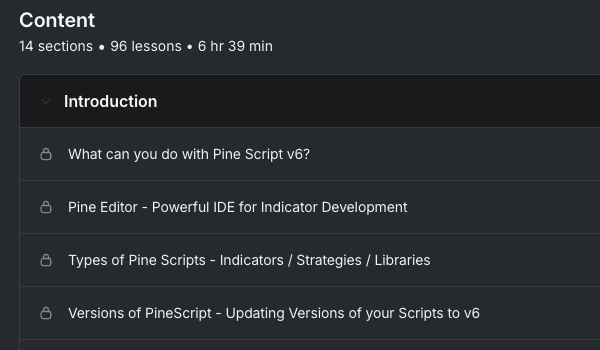 Overview of the Mastering Pine Script v6 course content